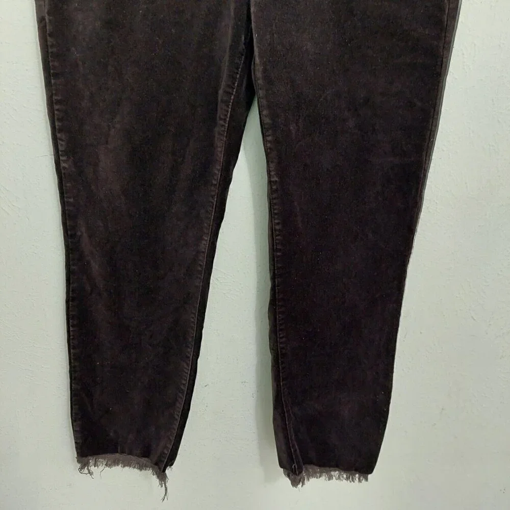 Joe Fresh Brown Corduroy Pants Flat Front Slim Raw Hem Stretch Women's Size‎ 12